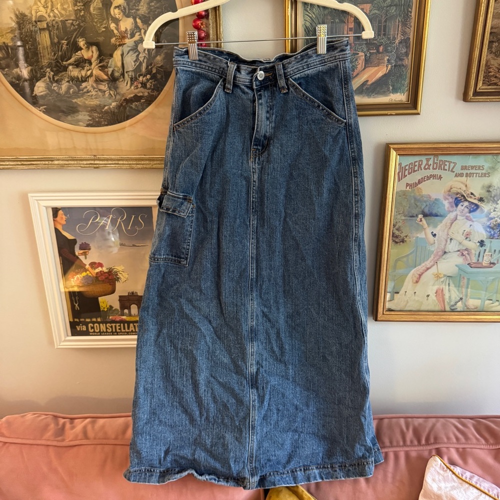 Denim Maxi Skirt with Pocket